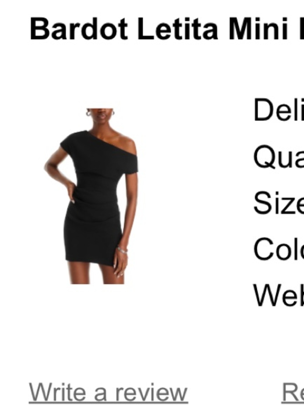Bardot Letita Mini Dress in black